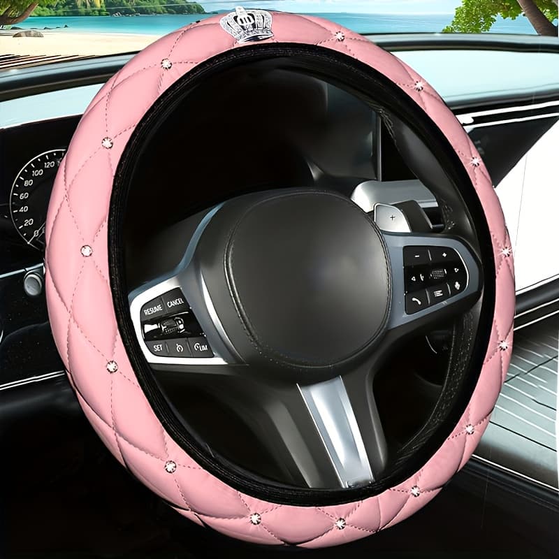 TEMU Luxurious Sparkling Faux Car Steering Wheel Cover, Fashionable Anti-slip Comfortable Texture,