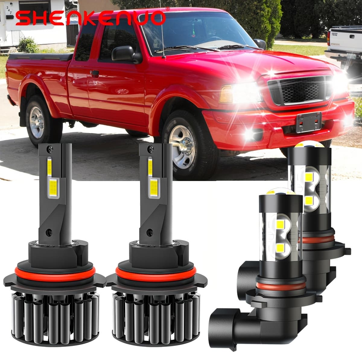 TEMU 4pcs For Ford 1998-2011 For Ford F150 1997-2003 Led Headlight Bulbs Kit, 500% Super 9007 High/low Beam Bulbs + 9006/9145 Led Fog Light Bulbs, Plug And Play, Without Battery