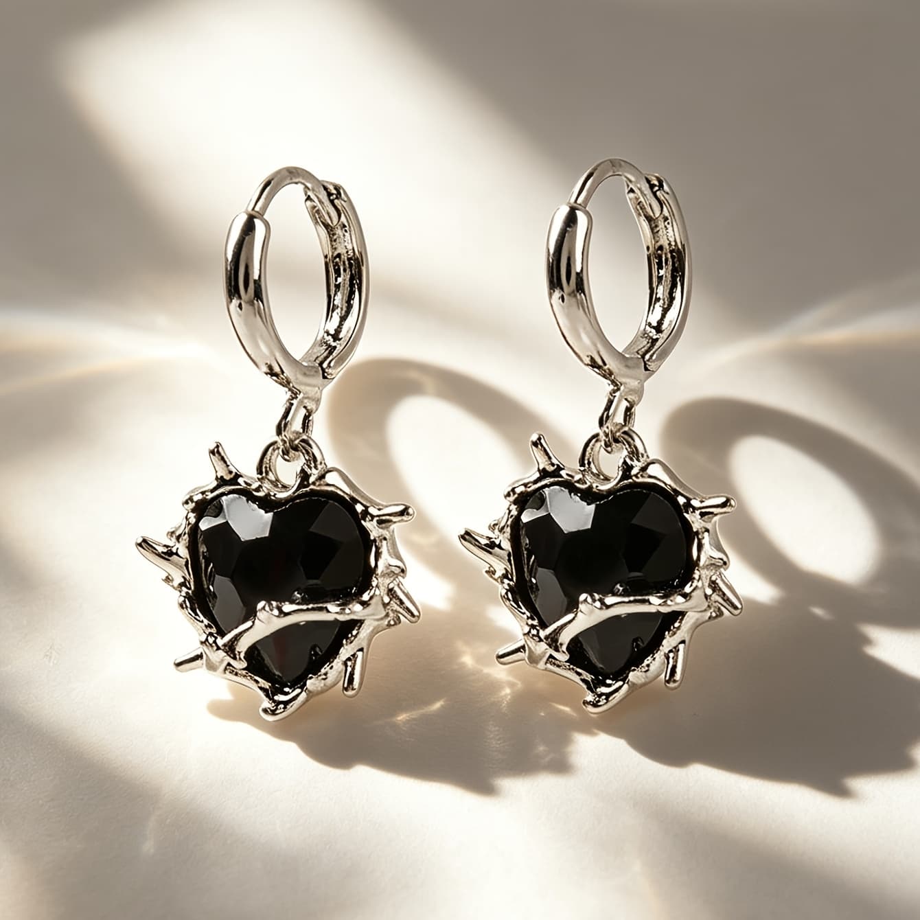 TEMU Gothic-inspired Vintage Heart Glass Drop Earrings With - Nickel-free, Perfect For Daily Wear & Halloween Gifts