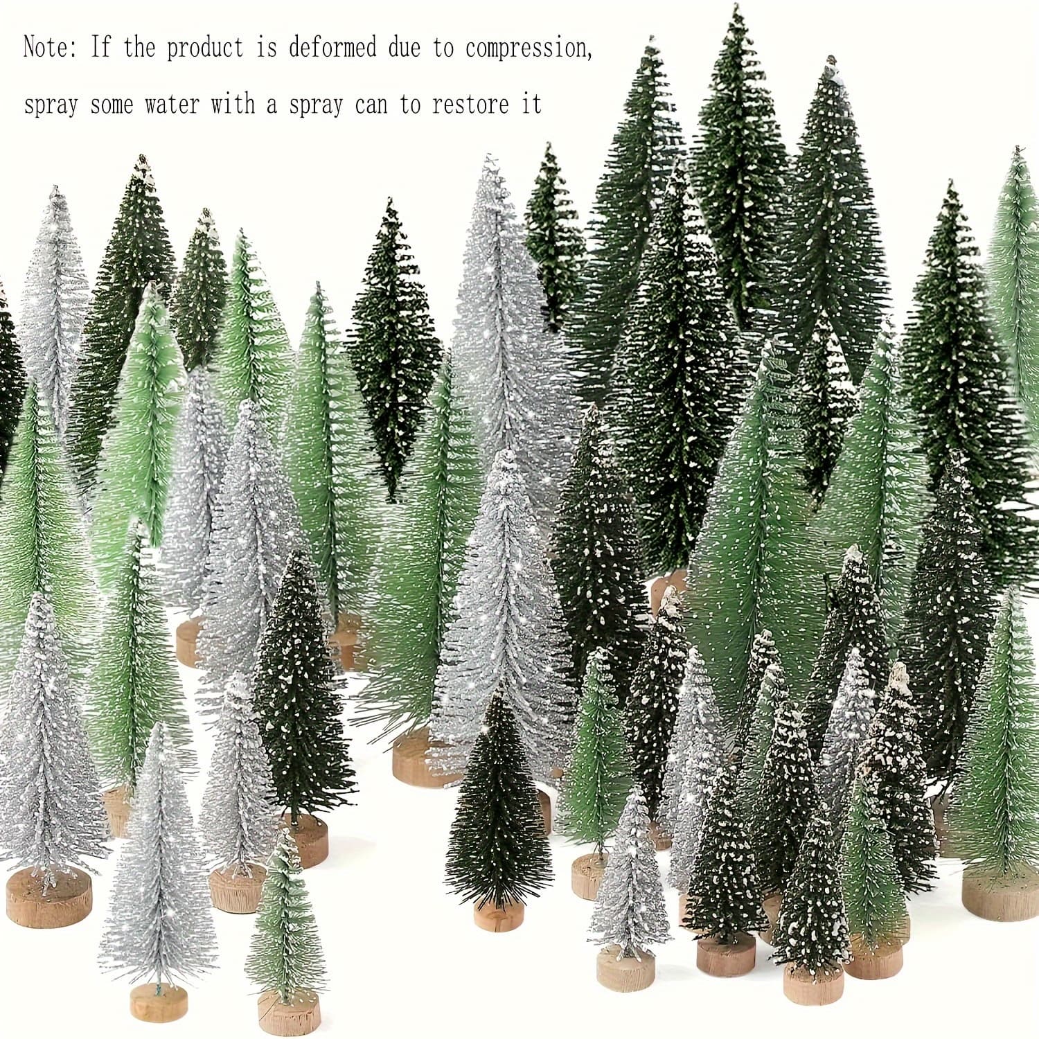 TEMU 30pcs Mini Christmas Trees - Artificial Christmas Brush Trees Christmas With 5 Sizes, Sisal Snow Trees With Wooden Base For Christmas Decor Christmas Party Home Table Craft Decorations