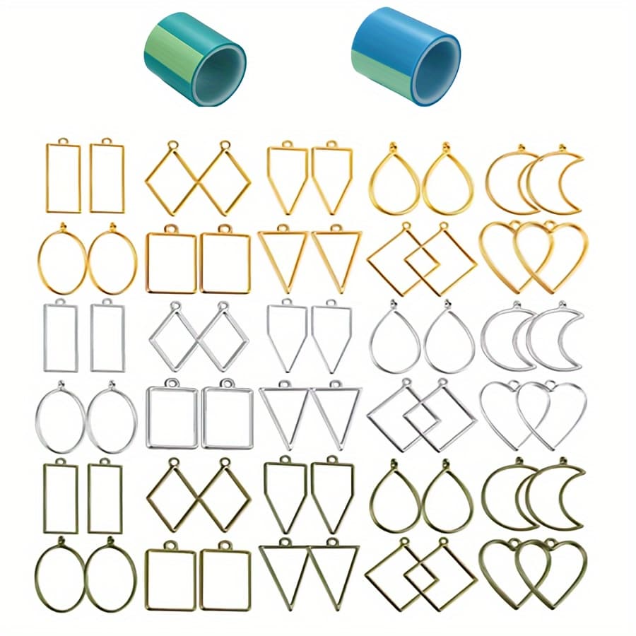TEMU 62pcs/set Assorted Open Metal Bezels For Resin Pressed Frame Charms Earring And Necklaces Making Frame, Ykmranxiwgr