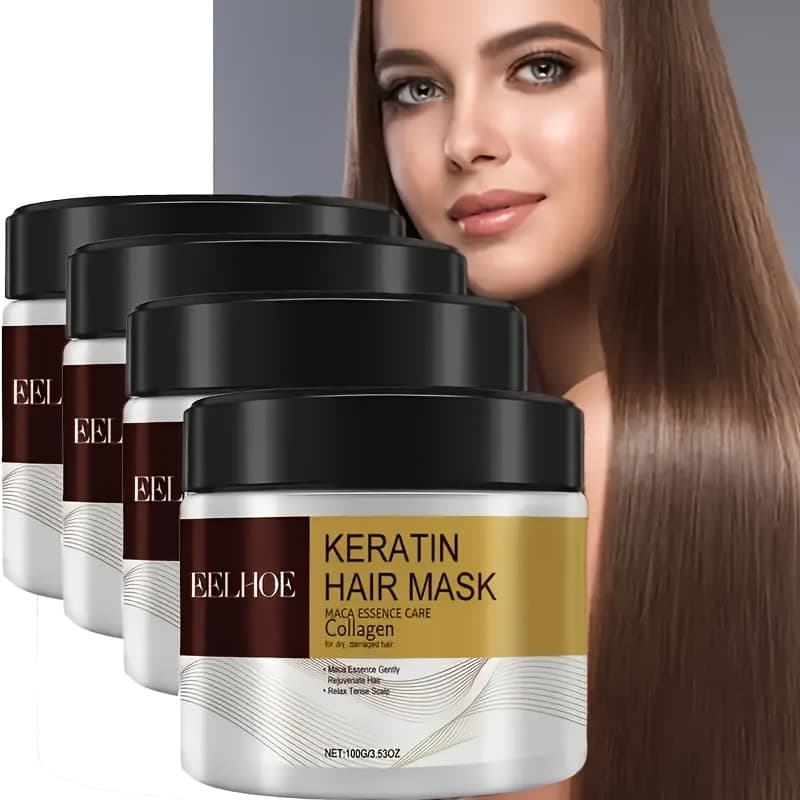 TEMU 4pcs Riboflavin Keratin Scalp Mask, Moroccan Nut Oil Collagen Hair Mask, Argan Oil, Coconut Oil, And Hydrolyzed Keratin To Damaged Hair, Suitable For Straight, Curly, Dyed, And Hair Types, Gift