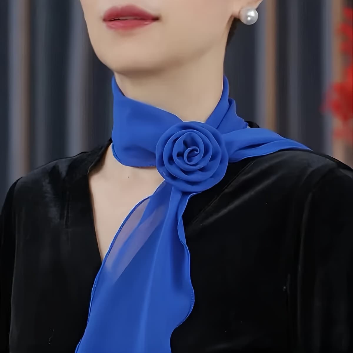 TEMU A New Style Solid- Floral Chiffon Long Scarf For Women, Featuring A Pure And Cute Design. This Thin, Elegant, And Versatile Scarf Is Skin-friendly And Comes With A Long Ribbon.
