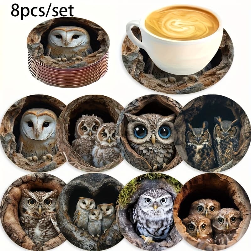 TEMU "8pcs Hollow Coasters Set - 3.94x3.94 Inch Non-slip Heat Resistant Wooden Pads - Animal Design For Cafe, Bar & Home - Perfect Christmas Gift & Holiday Decor"