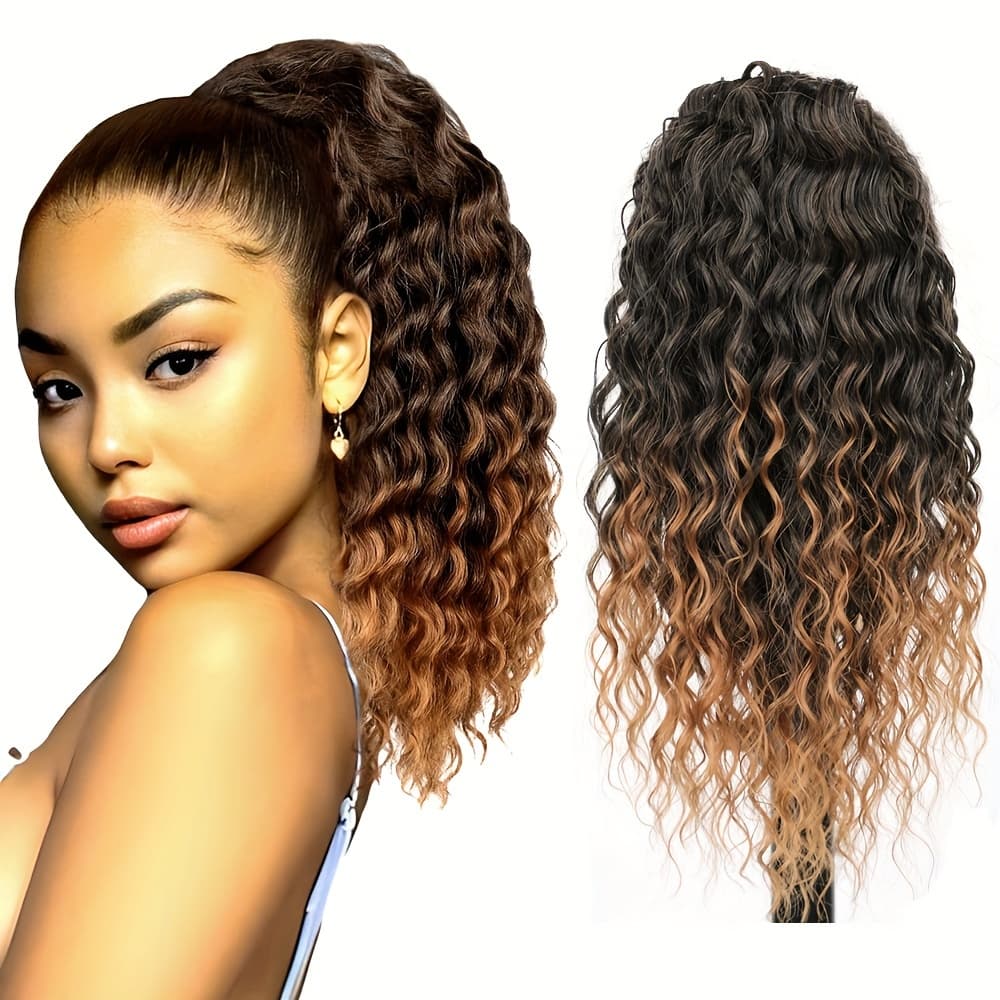 TEMU Ponytail Extension 14 Inch Curly Wave Synthetic Drawstring Ponytail Clip In Hair Pony Tail