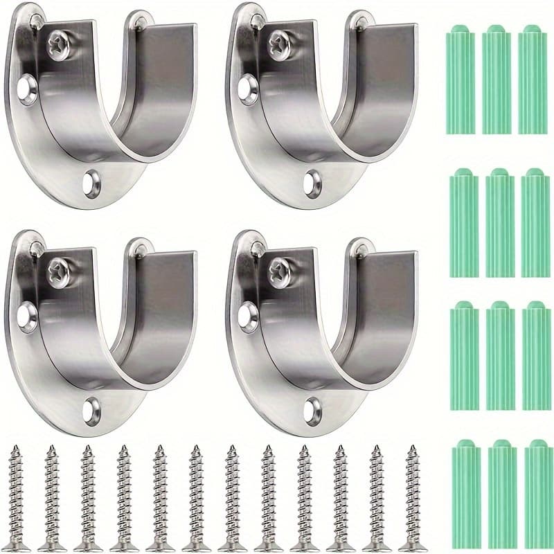 TEMU 4pcs Heavy-duty 1-1/4" Diameter Stainless Steel U-shaped Rod Socket Flange Closet Rod Brackets With Screws For End Supports (silvery)