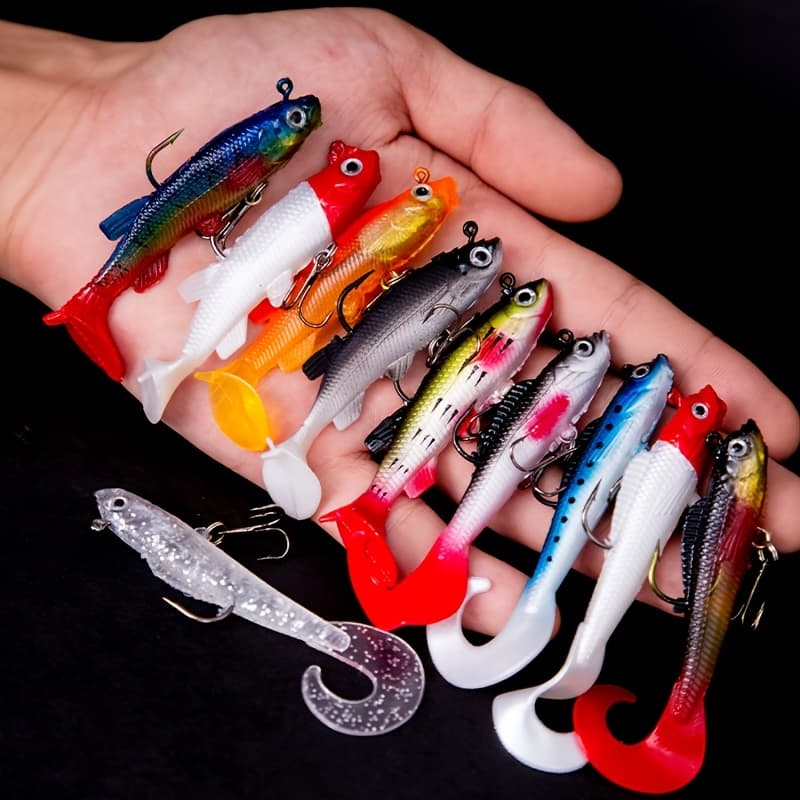 TEMU 10pcs Fishing Lures - Soft Plastic Bait With Single Hook - Suitable For , Catfish, Trout, Mackerel, Salmon, And Perch - Pvc Material