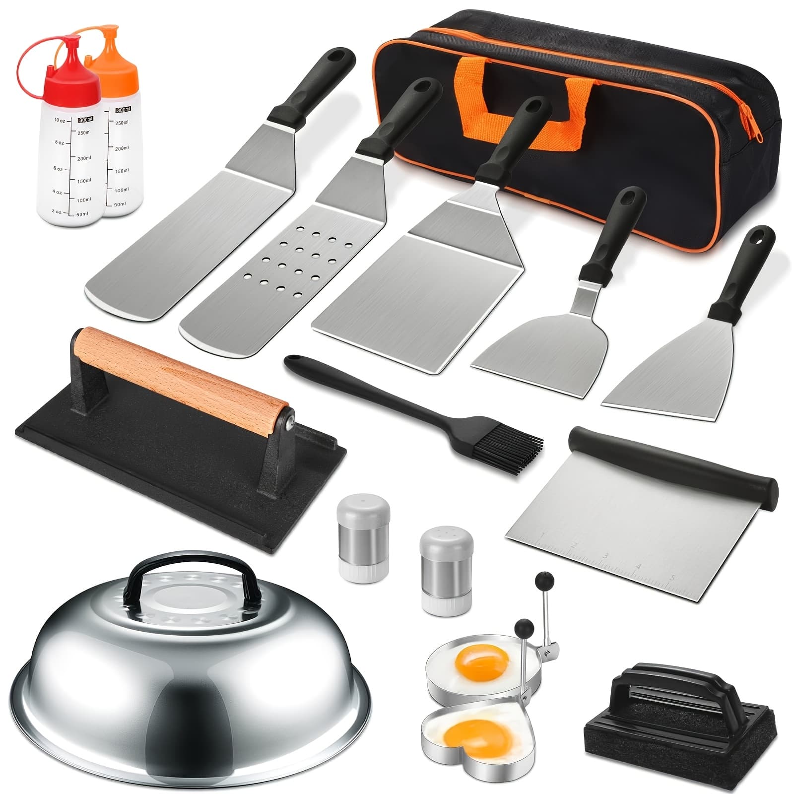 TEMU 18pcs Griddle Accessory Kit, Grill Accessory Set With Burger Smasher, Stainless Steel Spatula Tools, And Grill Cover, Suitable For Outdoor Barbecue Cooking.