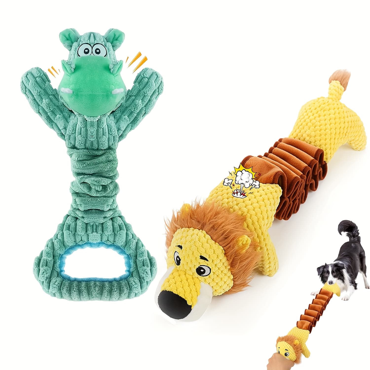 TEMU Set Of 2 Sturdy Squeaky Toys For Dogs - Large Plush Chew Toys And Tug Ropes Featuring Vibrant And Textures For Playtime - Perfect For Small, Medium, And Large Dog Breeds, Without Battery