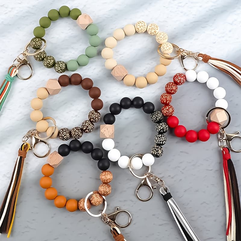 TEMU 6pcs Handmade Beaded Keychain Compatible For & - Hand-carved Beads With Closure, Anti-loss Car Key, /thanksgiving Gifts, Beaded (6 Bead)