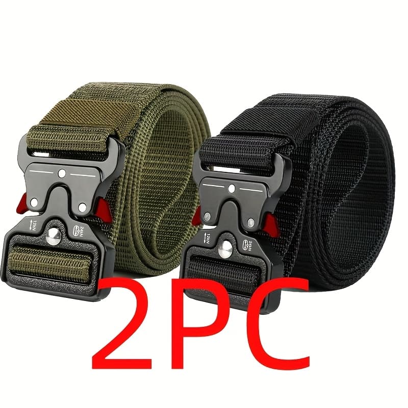 TEMU 2pcs Tactical Multifunctional Men's Belts - Black Nylon, Durable Plastic - Ideal For Hunting, And Gifting, Buckles For Belts