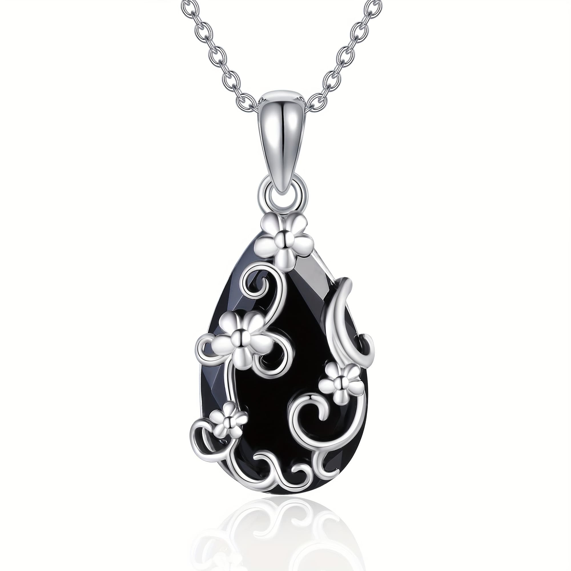 TEMU Lack Onyx Pendant Necklace Sterling Silver Black Onyx Pendant Jewelry Natural For Women