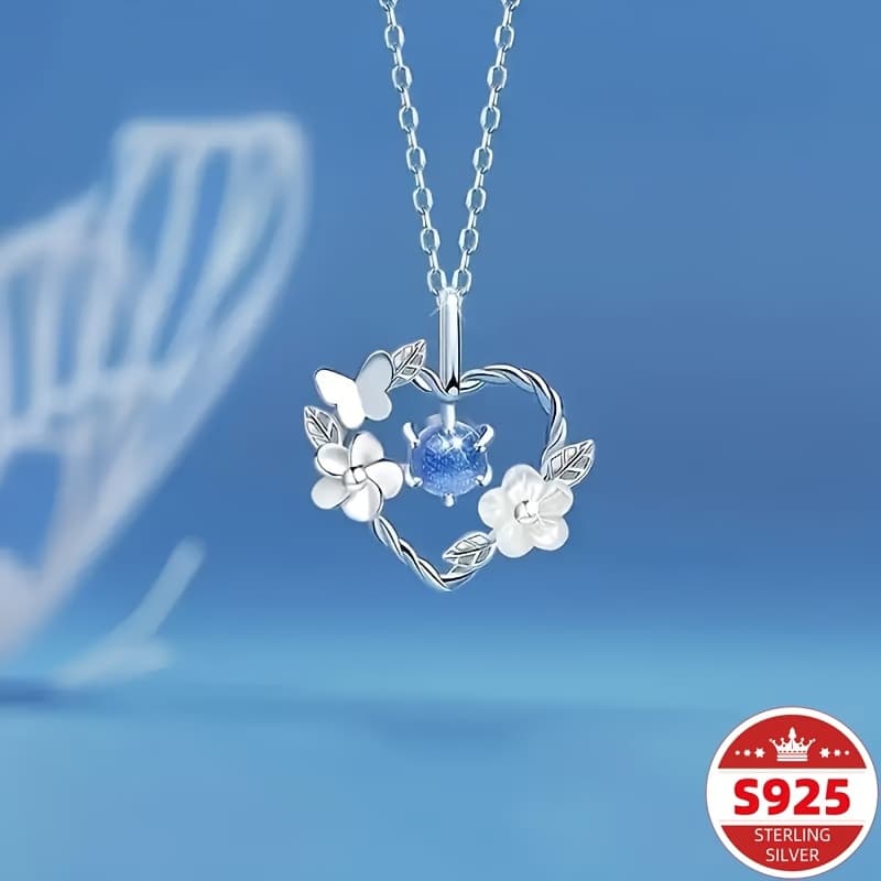 TEMU A Beautiful 925 Sterling Silvery Heart-shaped Pendant Necklace With Floral Patterns. Suitable For Women To Wear. Perfect For Daily Use As Well As As A Valentine's Day Gift. Suitable For All .