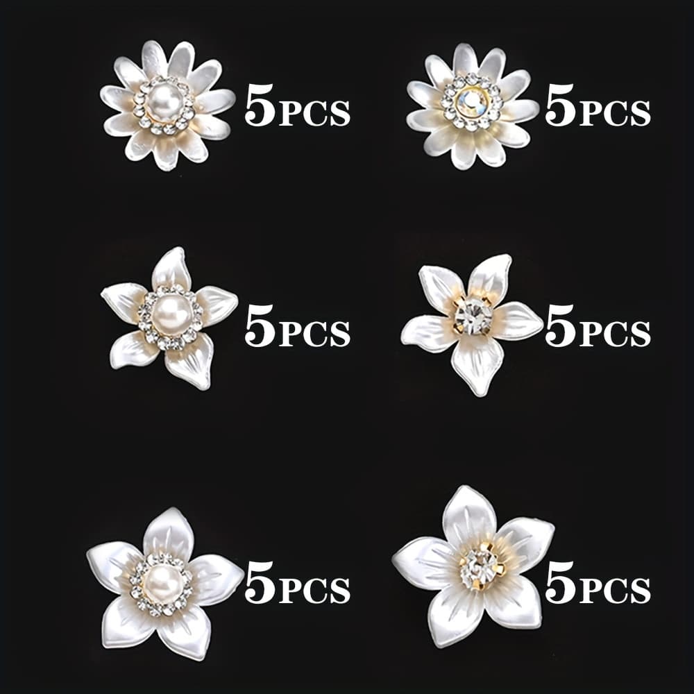 TEMU 30pcs Neovivi White Flower Beads - Flatback Sparkling Artificial Flowers For , Hat, Hairpin & Brooch (no Hole), Flowers For Crafts, Hat Decorations, Decorative Flowers, Embellishments