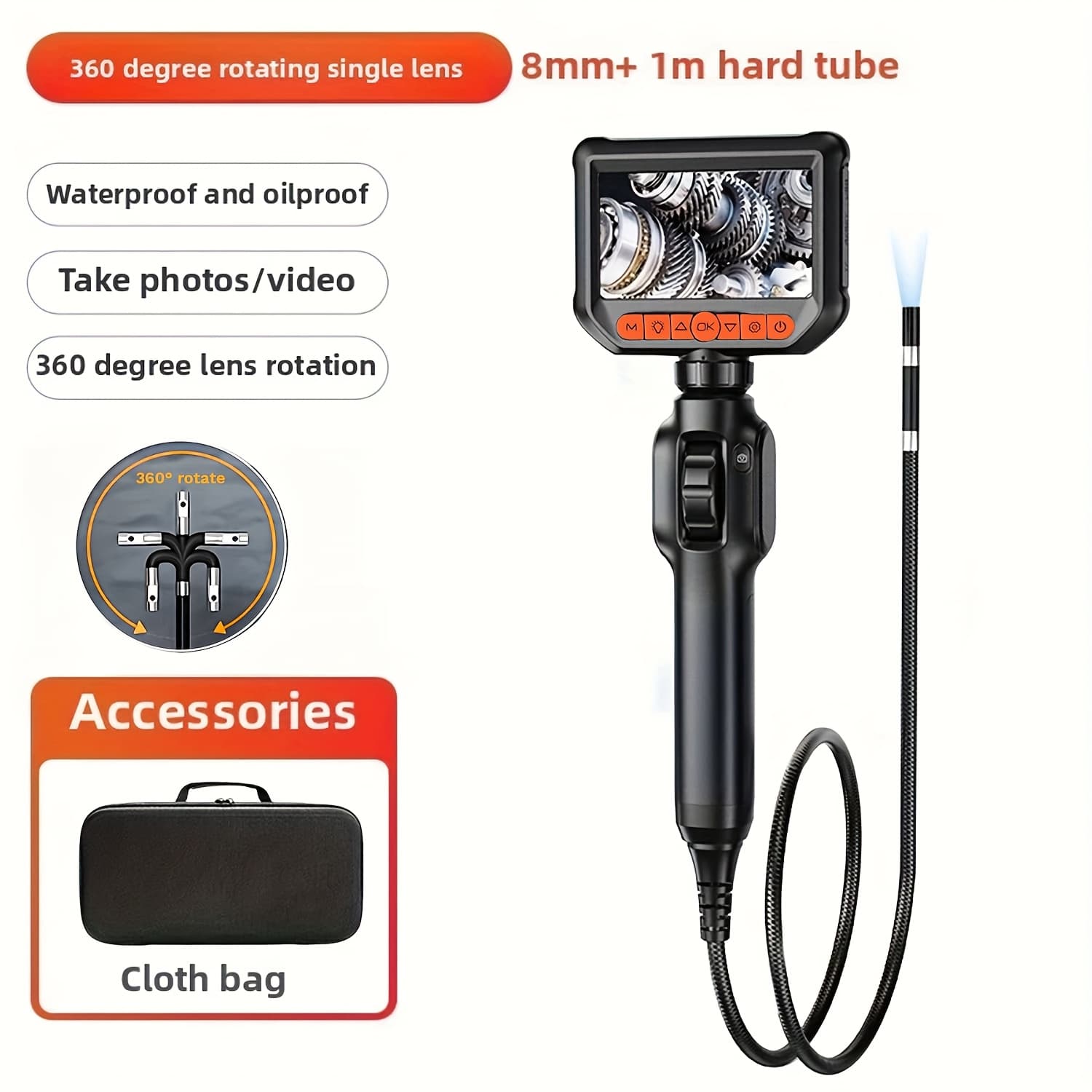 TEMU Articulating Borescope | Endoscope Camera With Light, 0.33in Articulated Camera, 3.3ft Ipx7, Plastic Material, Ideal For Automotive And Aircraft Mechanics - Festival Gift