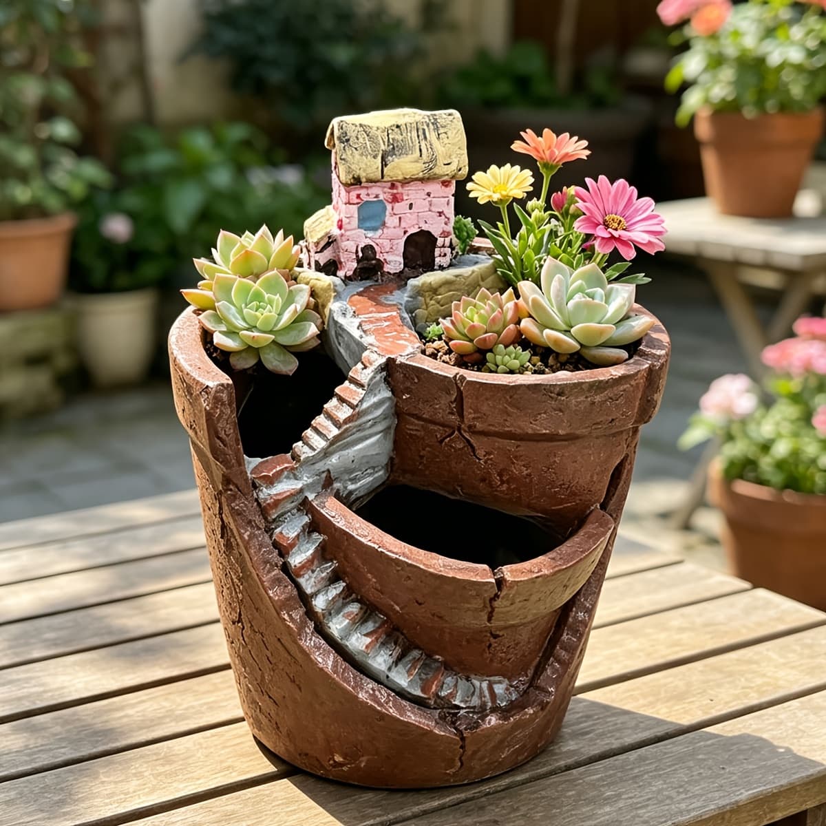 TEMU Rustic Villa Style Succulent Planter, Resin Material, Suitable For Home And Garden Decoration, Ideal For Growing And Small Plants, An Decorative Planter Gardening Gift,home Decor