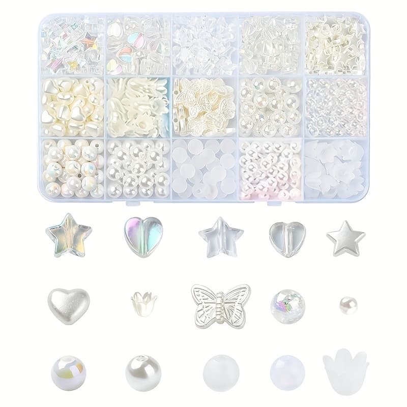 TEMU 15-grid White Set Box, Includes Star, Heart, Round Beads, , And Flower Designs, Perfect For S' Birthday Gifts Or Diy Bead Crafting Kits