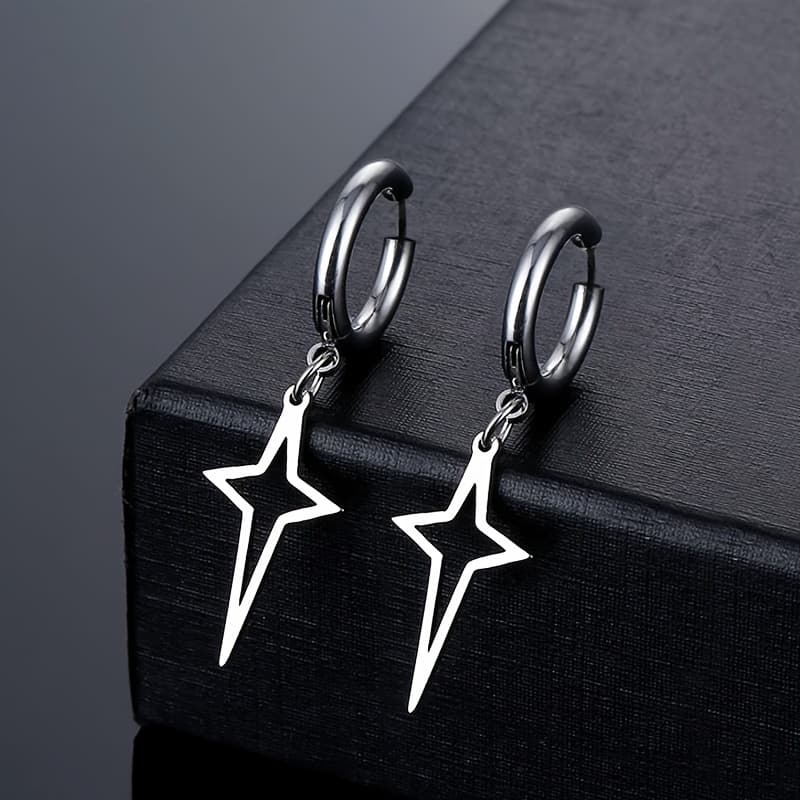 TEMU A Pair Of Silvery Meteor Pendants All Stainless Steel Ear Piercing Earrings