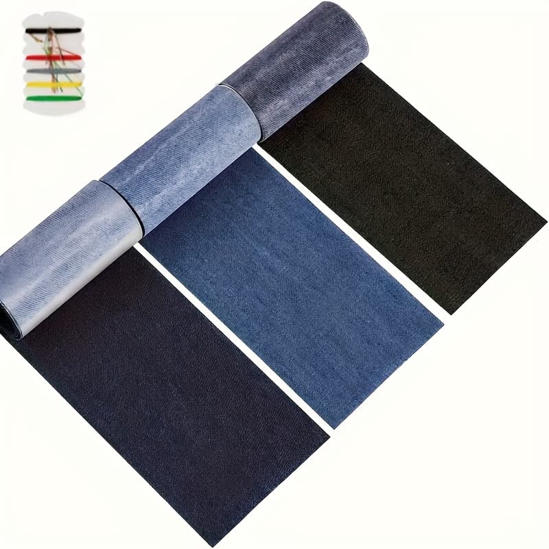 TEMU 3 Rolls Of Iron-on Patches For Jeans, Measuring 8 By 50 Cm, Suitable For Clothing Repairs. Self-adhesive Patches Come In Dark Blue, Light Blue, And Black Colors For Hole Repairs