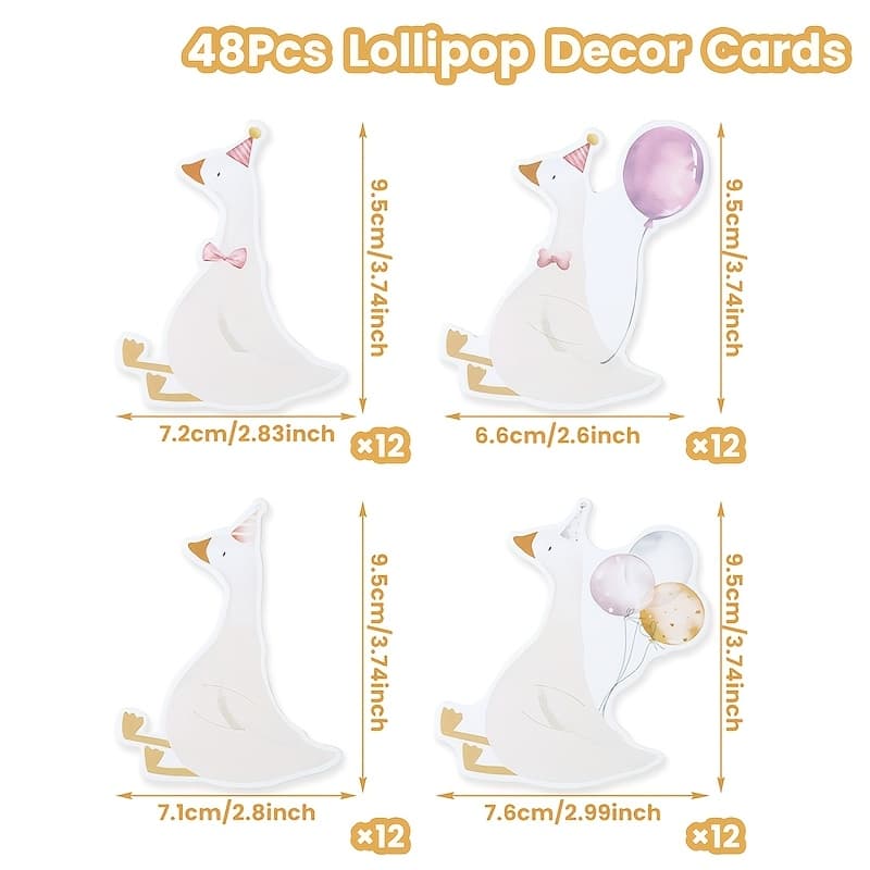 TEMU 48pcs, Enclosure Cards, Silly Goose Theme Lollipop Decor Cards, With Hats Ornaments, Wedding Party Decoration, Birthday Party Decor, Baby Shower Party Supplies, Party Gifts