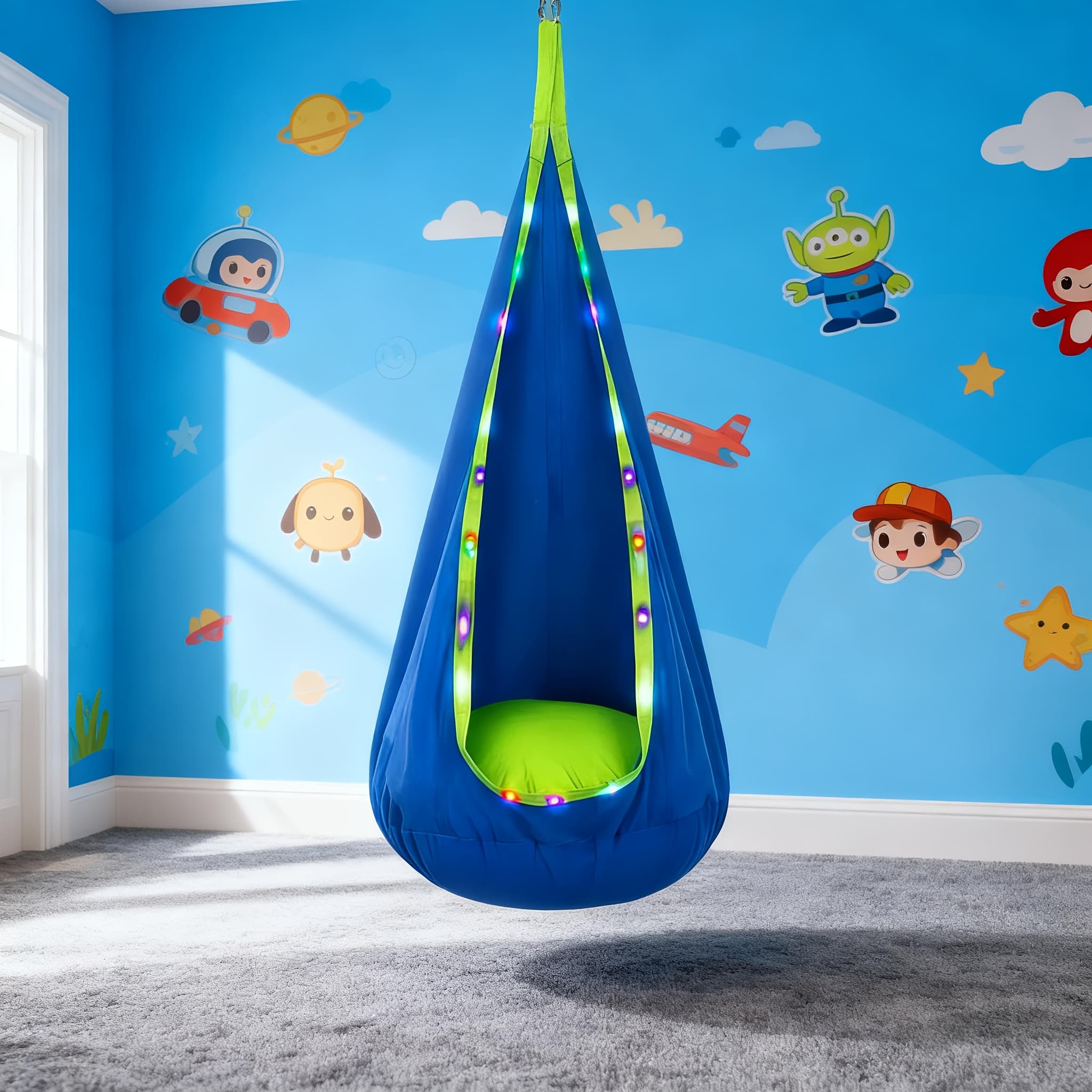 TEMU Hanging Chair Swing Hammock With Led/no Led Light, Colorful Swing Chair With Inflatable Cushion, Outdoor Camping Hanging Chair Swing Hammock Hanging