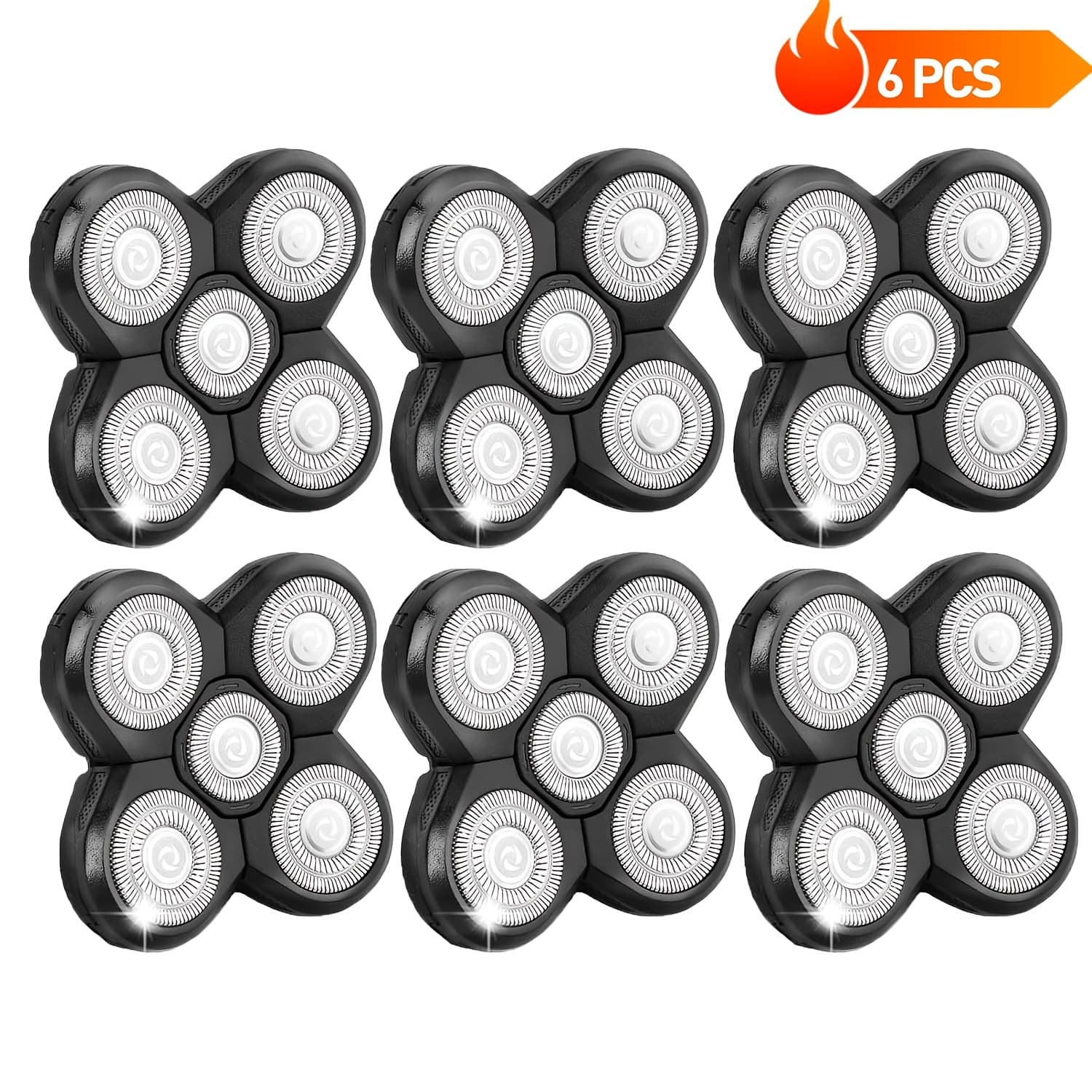 TEMU 6pcs Electric Razor Replacement Heads - 5 Shaver Heads & 6 Blade Heads, High-quality Razor Replacement Parts For Men's Electric Shavers