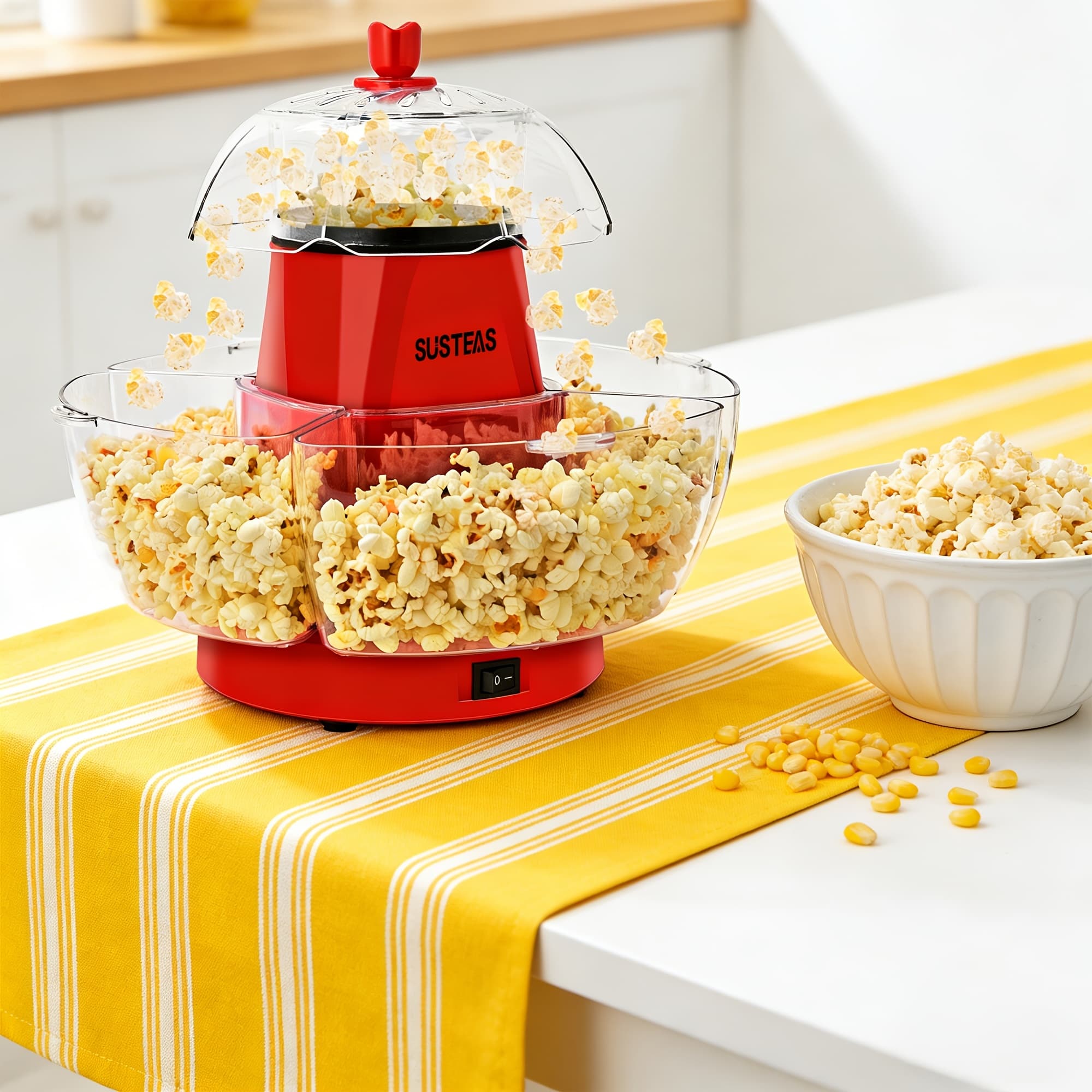 TEMU Upgraded Electric Popcorn Machine With 4 Serving Bowls, Quick 5-min Hot Air Popper, Easy-clean For Healthy Oil-free Popcorn, Ideal For , Parties, Game Days, Family , Everyday