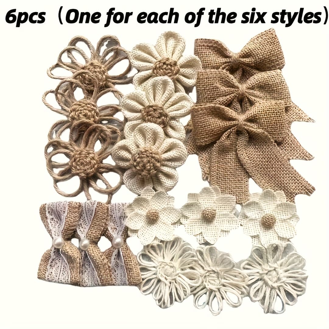 TEMU 6pcs Mixed Color Linen Thread Flowers And Decorations - Ideal For Diy Crafts, Gift Packaging, Clothing, Shoes, Hats, Accessories, Christmas, Wedding Party Decorations, Home Decor