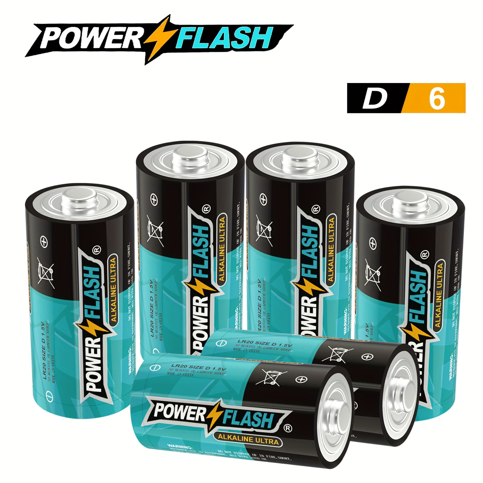 TEMU Type-d Batteries By Power Flash, 6pcs In 6pcs, Leak-proof 1.5v Non-rechargeable Cells With 10-year For Gas Stoves, Ovens, Flashlights, Water Heaters, Electronic Keyboards, And Use