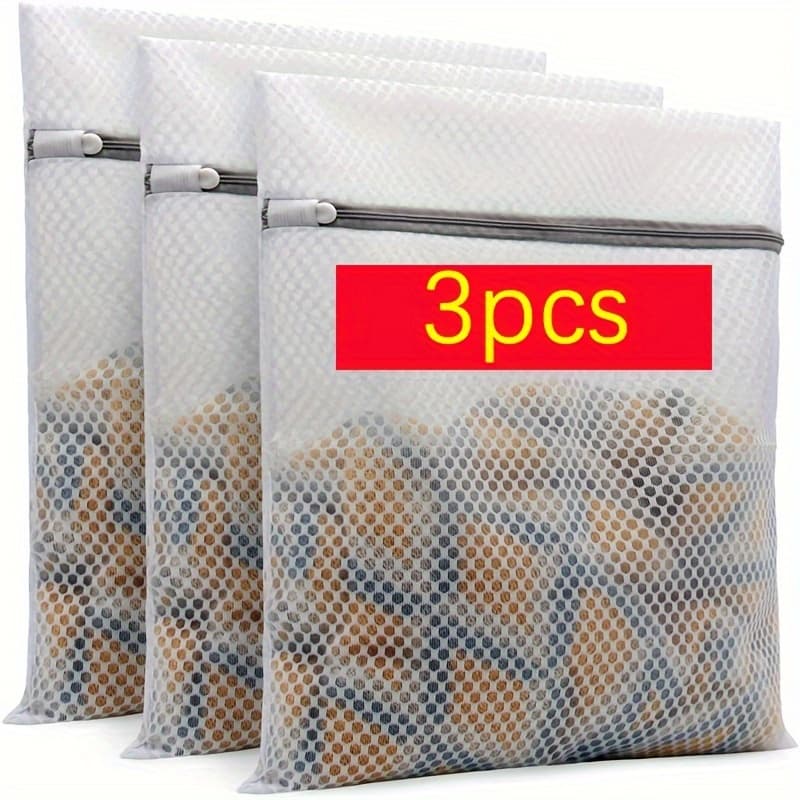 TEMU 3pcs Durable Honeycomb Mesh Laundry Bags For , 12x16 Inches (medium) - Transparent Polyester Zippered Wash Bags For Gentle Care, Storage Solution, Laundry Room Accessories, Laundry Bags