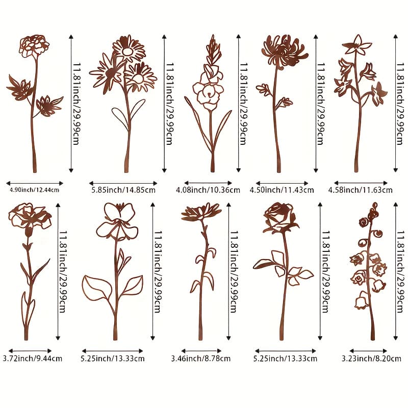 TEMU 10pcs Rustic Metal Flower Decor, Suitable For Outdoor Tree , , Gardening, And Fence Decoration Craft Outdoor Rustic Metal Flowers Silhouette Ground Insert Ornaments