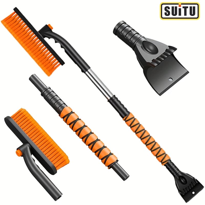 TEMU Suitu 32" (80cm) 3-in-1 Portable Snow Shovel, Telescopic Detachable Rotatable Head, Sturdy C-scraper & Thickened Bristles, Multi-tool For Outdoor & Car Cleaning