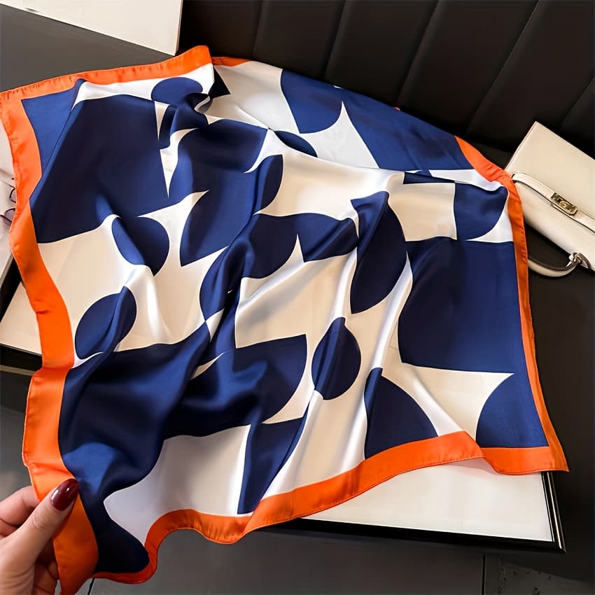 TEMU Geometric Pattern Square Scarf, Satin Material, Blue 3-color Options, Multifunctional Use Headscarf Scarf Shawl,