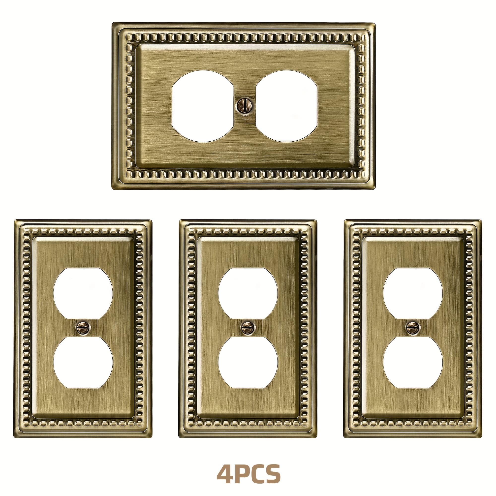 TEMU Dewenwils 4-pack Metal Outlet Covers, Duplex Wall Plate Cover, Vintage Brass Color Light Switch Cover Plates, 4.92 X Inches Sunken Pearls Decorative Wall Plates Electrical Outlets