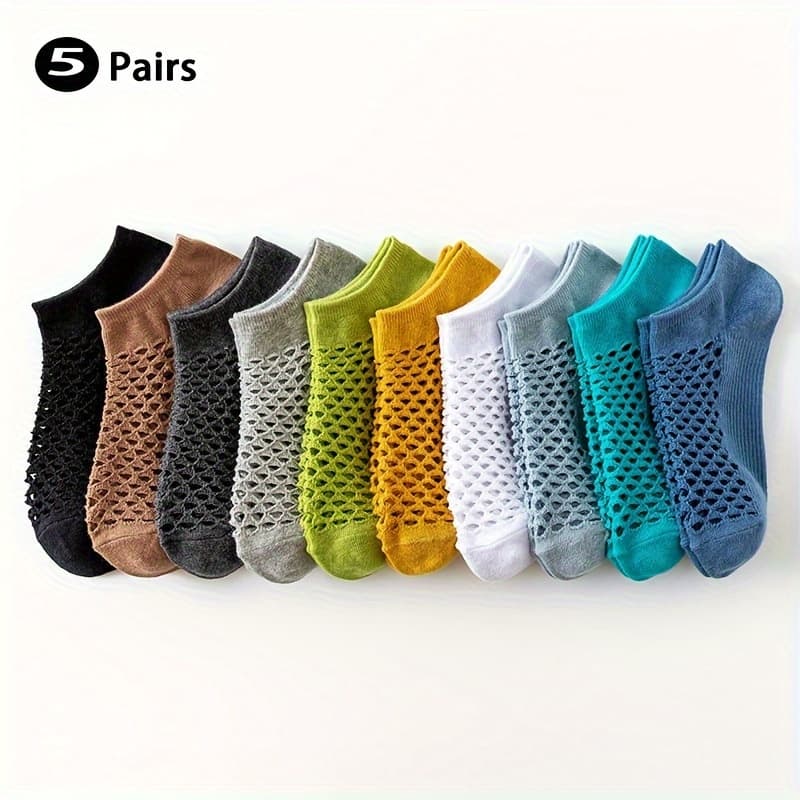 TEMU 5 Pairs Of Unisex Random Color Hollow Breathable Socks