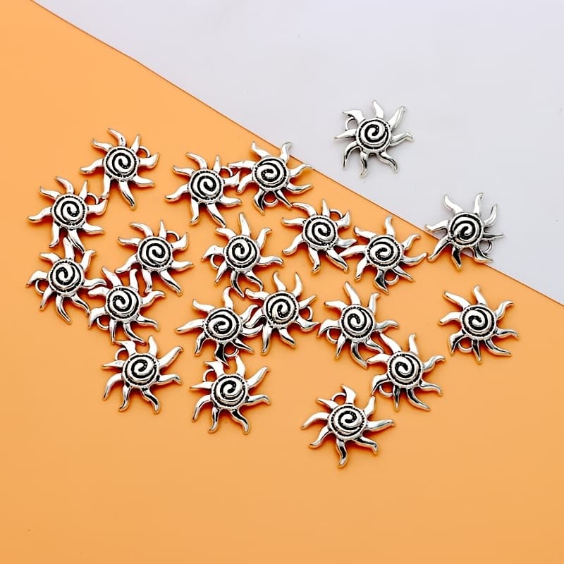 TEMU 20pcs Sun Flower Charm Alloy Electroplated Ancient Silvery Tibetan Silvery Making Bracelet Diy Earrings Necklace Sun Flower Pendant
