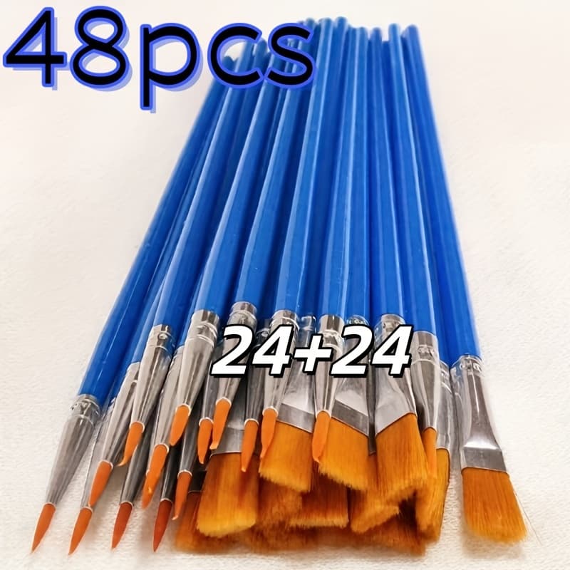 TEMU 48pcs Set Of Nylon Bristles, Pointed Brush, Brush, Watercolor, Acrylic Paint, Art Painting, Small Brush, Brush, Hook, Line, Graffiti