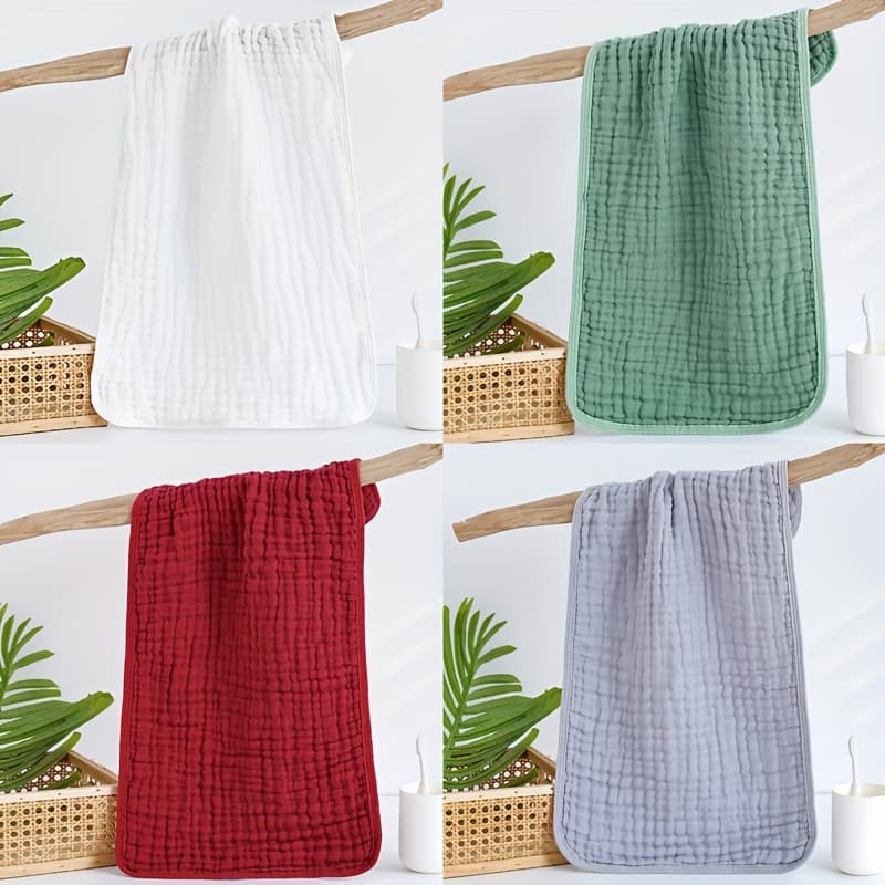 TEMU 4pcs Set Of Ultra Soft And Breathable Cotton Towels - Lightweight, Quick Drying Textured Towels, 6 Layer Gauze, Suitable For Bathing, Facial, Gym And Spa - Multiple Colors - For Family And Travel