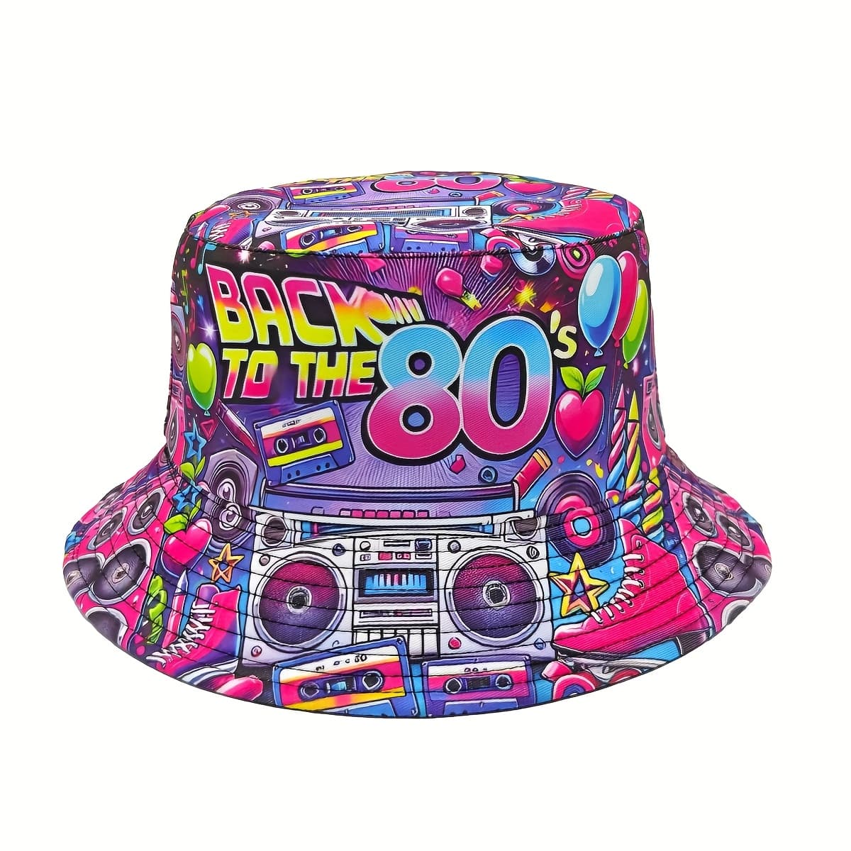 TEMU 1pc Of 80s Graffiti Nostalgia Hat, Unisex Outdoor Casual Lightweight Reversible Bucket Hat