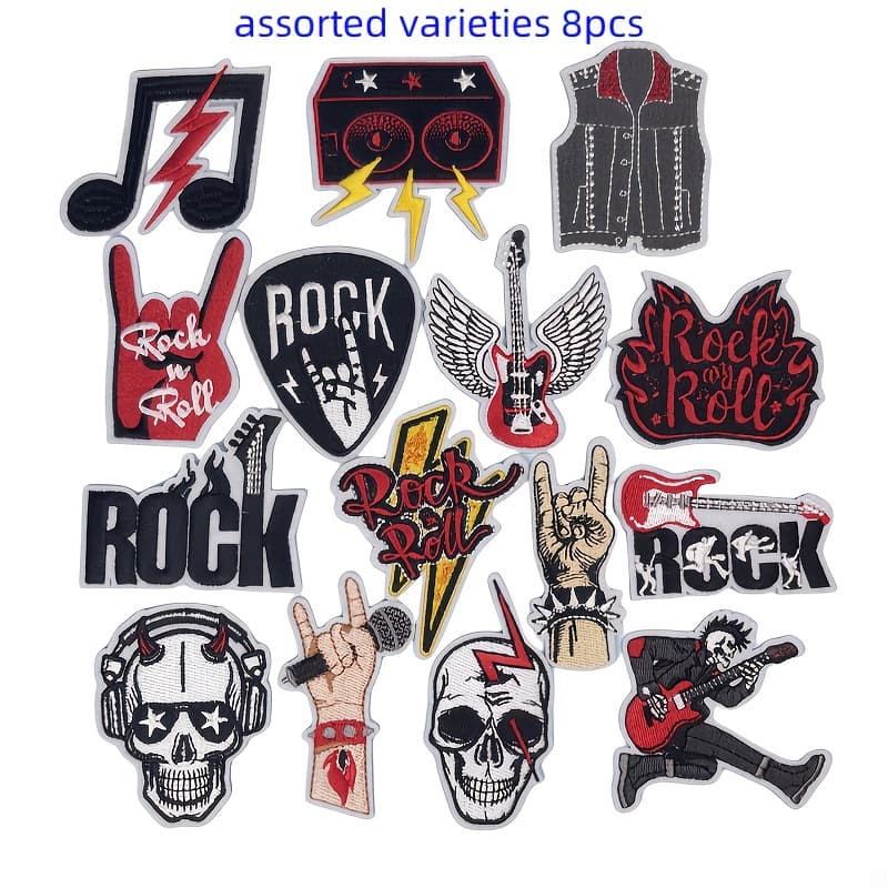 TEMU 8pcs Creative Rock Theme Set, Wallet Making Supplies, Embroidered Patches For Clothes, Shoes, Hats, Bags, Iron-on Or Sewing, Decorative Patch Appliques, Wallet Making, Diy Wallet Making