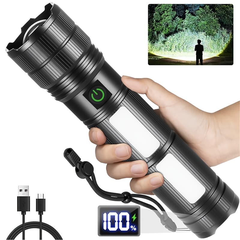 TEMU Super-sized, All-aluminum Flashlight, With 4 . With 7200mah Rechargeable Battery, Offering High Brightness And Extreme .for Home Emergencies, Outdoor Fishing And Exploration.