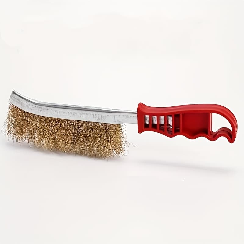 TEMU Plastic Handle Copper-plated Steel Wire Brush For Kitchen Cleaning, Rust Removal, Bbq Grill Cleaning, Non-electric Handheld Heavy-duty Metal Bristle Tool