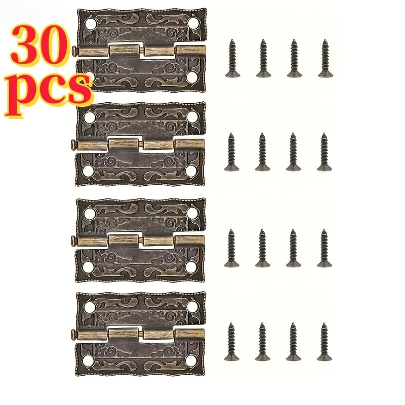 TEMU 30 Classical Copper Hinges (6 Hinges And 24 Screws) - Suitable For Jewelry Boxes And Furniture, With Exquisite And Unique Charm, A Retro Flavor.