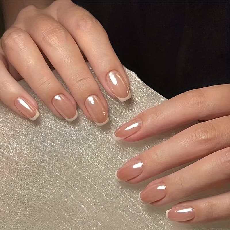TEMU Short Nails 24pcs, Ladies' Fake Nails, Electroplated Removable And Reusable Press On Nails