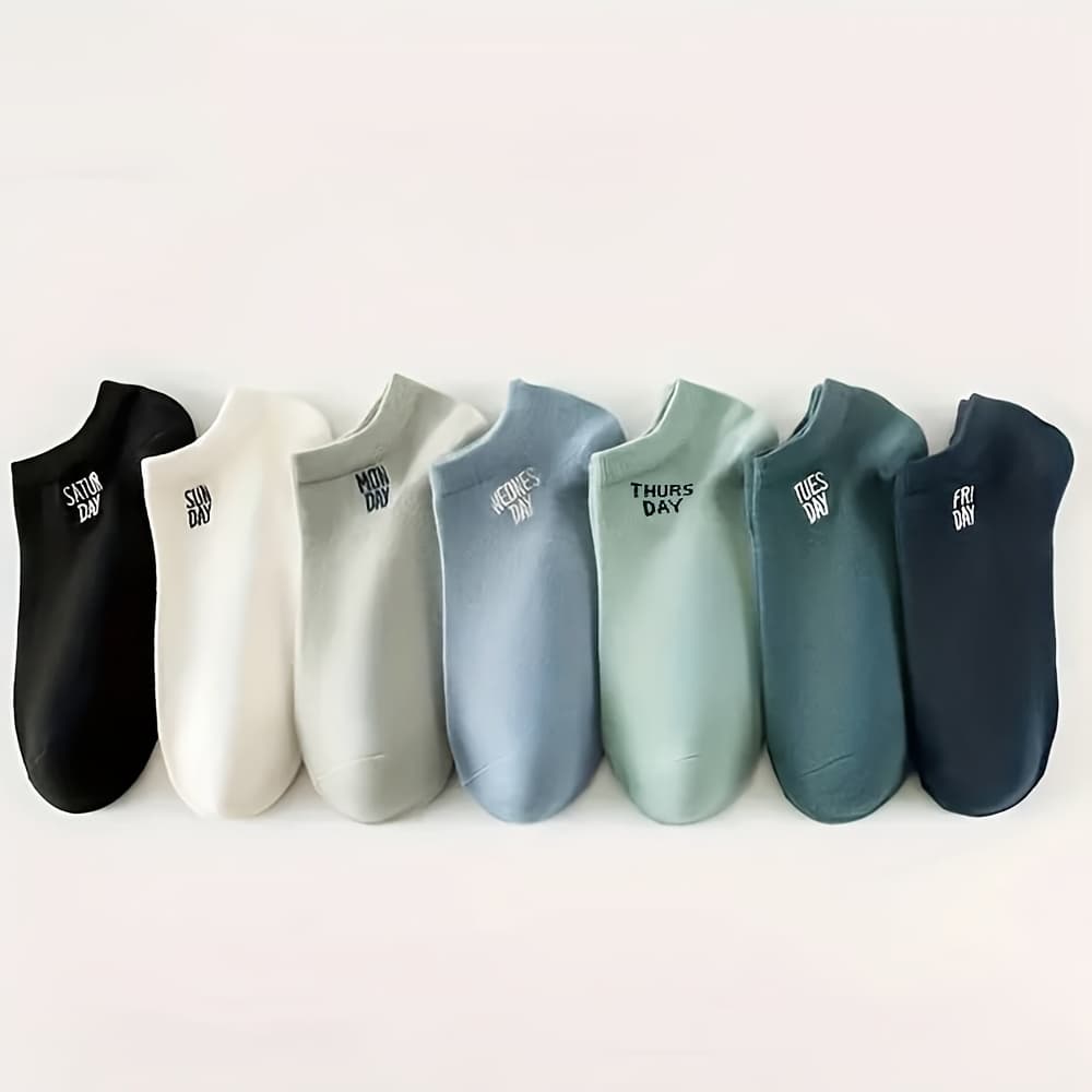 TEMU 7 Pairs Of Men's Socks, Printed Words, For A Week, Spring And Summer Thin High- Soft, Comfortable And Breathable Men's Knitted Socks Invisible Socks