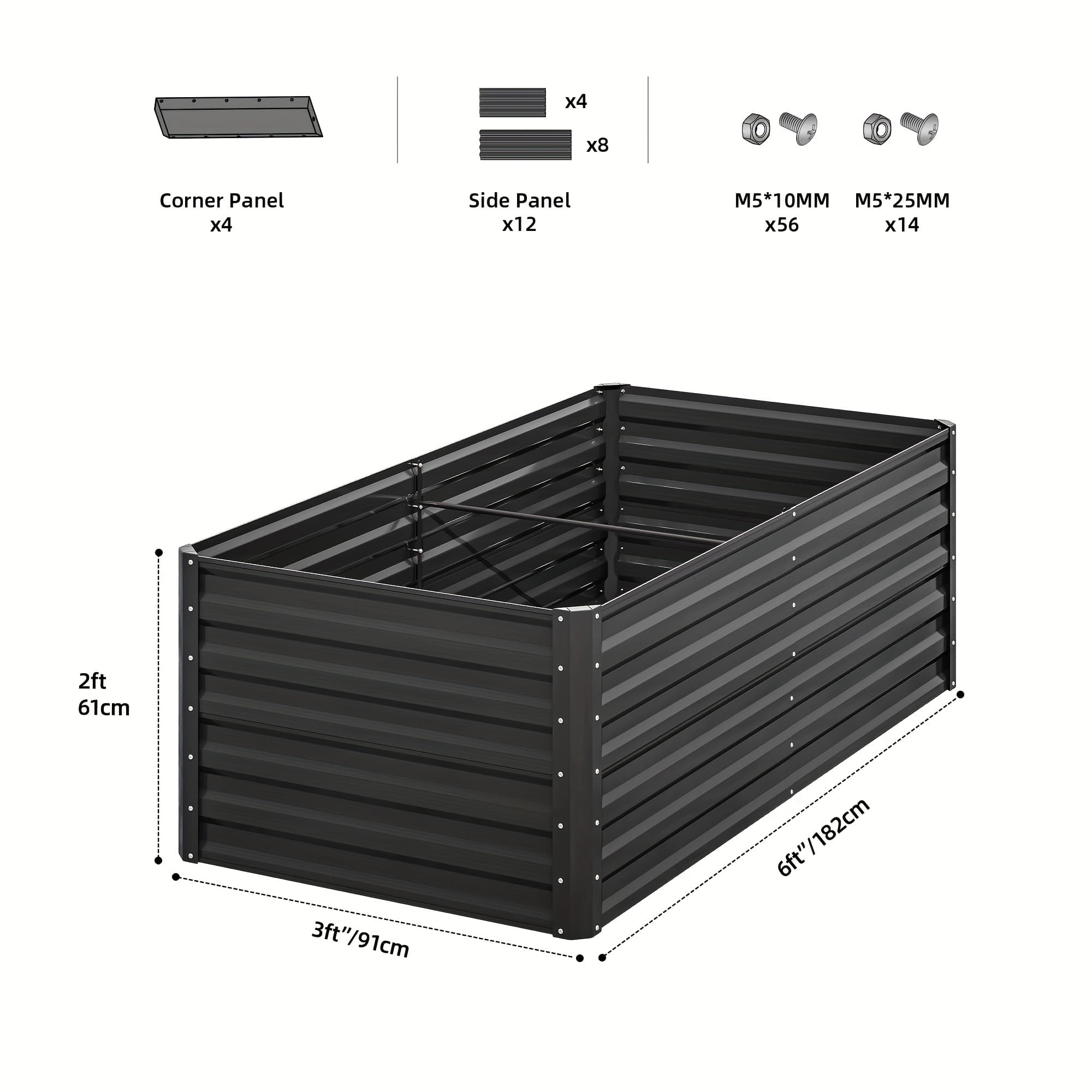 TEMU 6x3x2ft Galvanized Raised Garden Bed Kit, Large Metal Planter Box With Gloves And Support Rod, Outdoor Flower Bed For Plants Vegetables