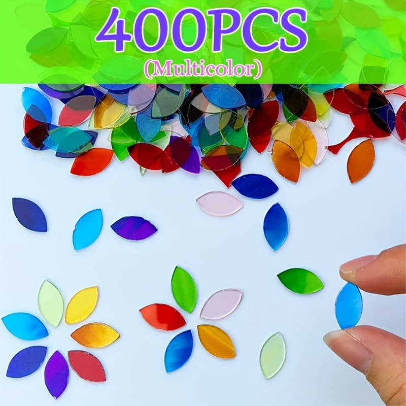 TEMU 70/200/400pcs Multicolor Leaf-shaped Glass Mosaic Tiles - Diy Crafts, Lamps & , Diy Craft Materials