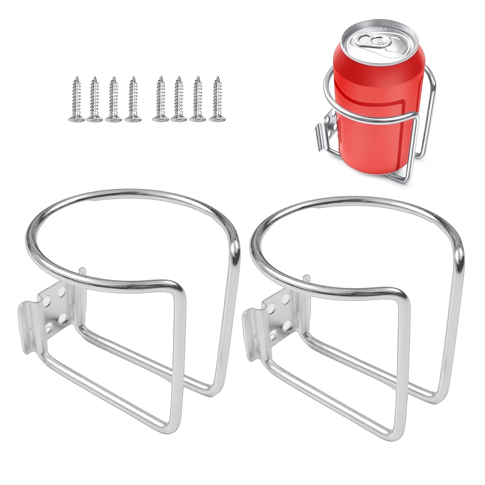 TEMU Set Of 2 Stainless Steel Beverage Holders, Designed For Wall Mounting, , Secure For Vehicles, Suitable For Boats, Marine Use, Yachts, Trucks, Rvs, And Campers