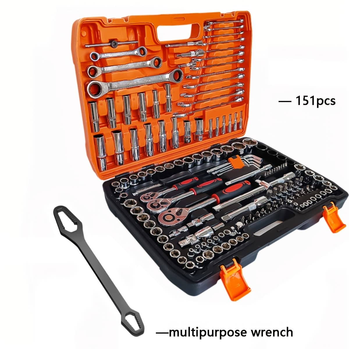 TEMU 151 Professional Automotive Tool Kit - High-quality Set For Repairing Cars, Bicycles, And Motorcycles - Compact, Portable, Solution Featuring Ratchet Wrench And Multiple , No Battery Included
