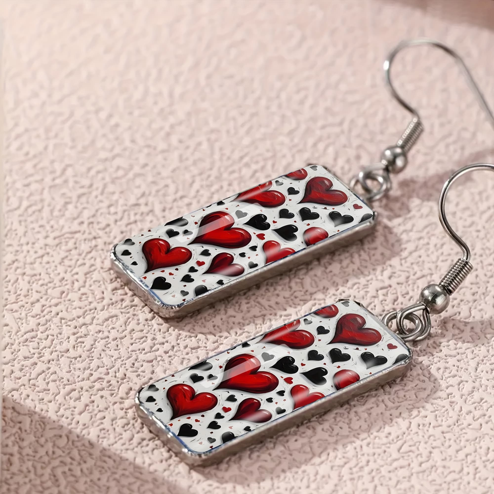 TEMU 1pair Of Red And Black Heart-shaped Steel Earrings, Elegant And Men's And Women' Party Wear Jewelry Earrings Valentine's Day Gift